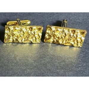 Vintage Classic Rectangular 10K Gold Plated Gold Nugget Cufflinks 1in Signed
